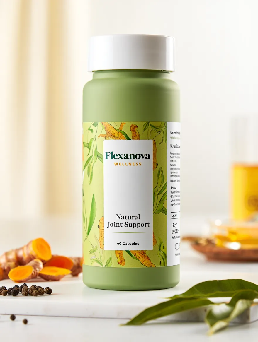 Flexanova wellness supplement bottle with natural ingredients